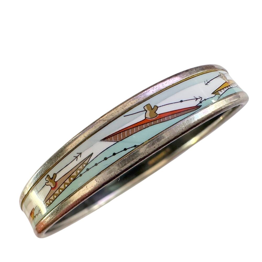 HERMES Enamel Printed Narrow Canoe Pattern Bracelet - Picture 11 of 16